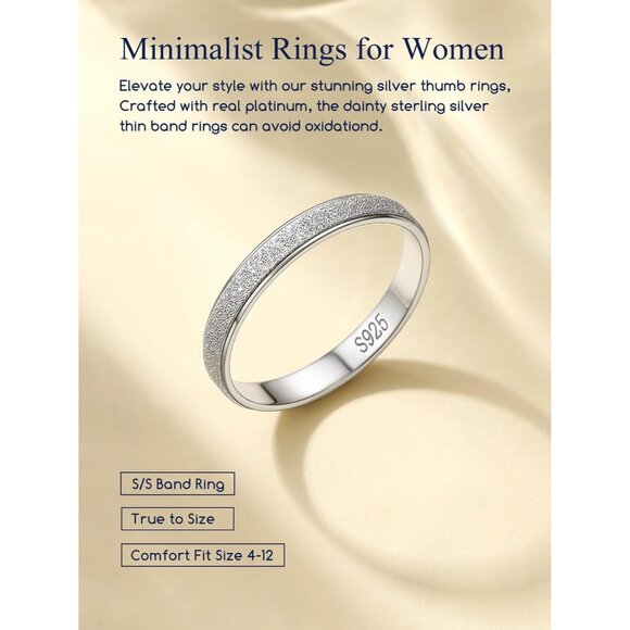 🆕 Women Silver Triple Interlocked Rolling Ring Sterling Textured Thin Stacking - Picture 4 of 9